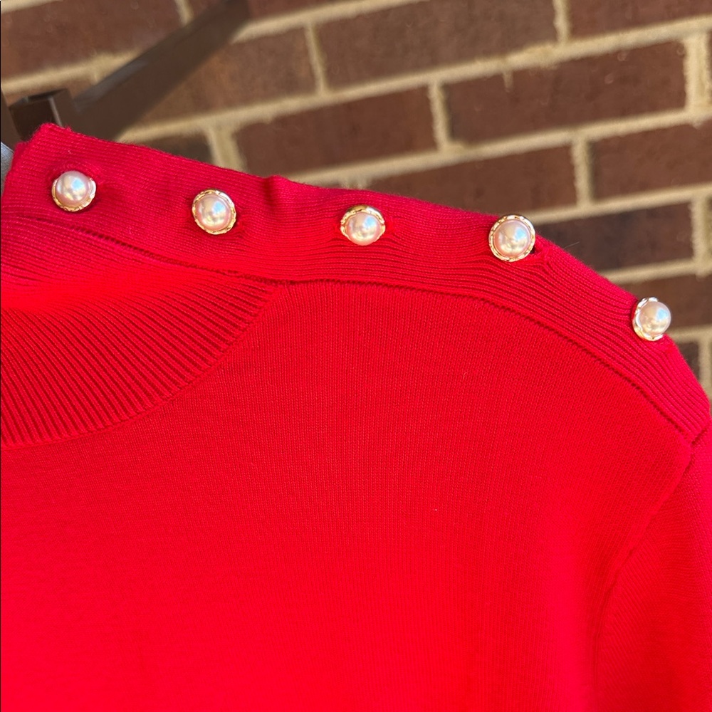 Red Button-Shoulder Sweater - Picture 2 of 3